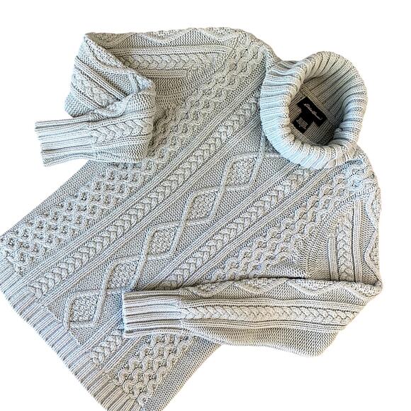 Eddie Bauer Women's Light Blue Fisherman's Cable Knit Turtleneck Sweater S - Picture 1 of 9